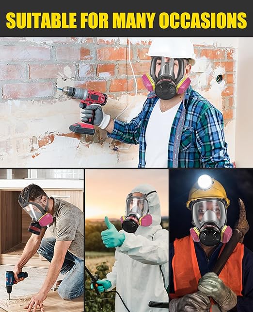 Full Face Gas Mask Respirator: Survival Nuclear and Chemical Reusable Respirator Mask with Filters 60923, Activated Carbon 40mm Filter for Painting Mold Dust Epoxy Resin Welding Polishing