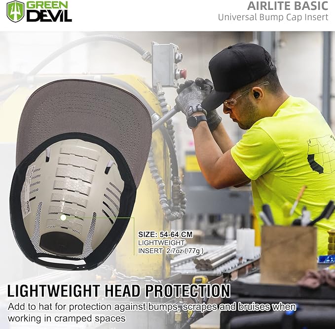 GREEN DEVIL Universal Bump Cap Insert for Baseball Caps Vented Lightweight Safety Bump Hat Insert for Men Women1Pack White