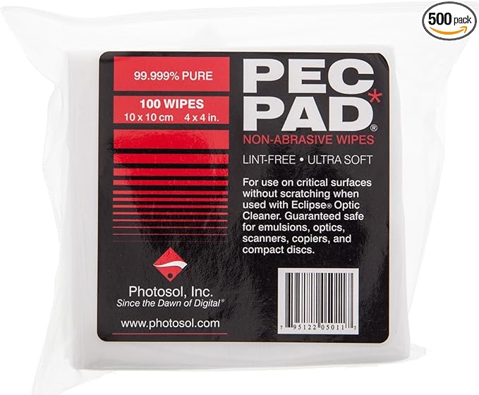 PEC-PAD Lint Free Wipes 4”x4” Non-Abrasive Ultra Soft Cloth for Cleaning Sensitive Surfaces like Camera, Lens, Filters, Film, Scanners, Telescopes, Microscopes, Binoculars. (100 Sheets Per/Pkg) 5-Pack
