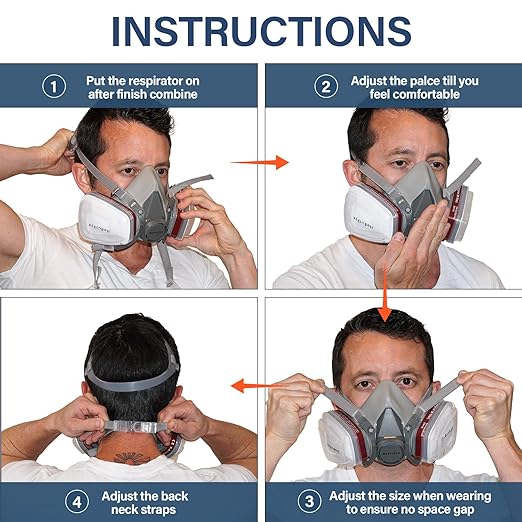 Reusable Respirator, Reusable Half Facepiece Respirator with 6 Active Cotton Respirator Filters Against Painting, Dust, Sanding, Polishing, Spraying