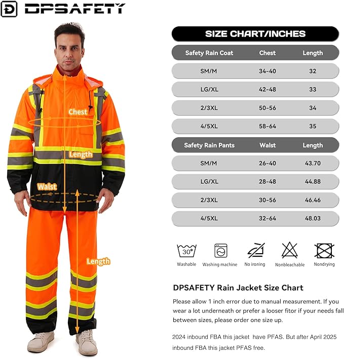 Hi Vis Safety rain Jacket,Reflective Class 3 Rain coat with Inner Mesh Lining and Pockets High Visibility Waterproof work Rain Suits for men&women(Orange,LG/XL)