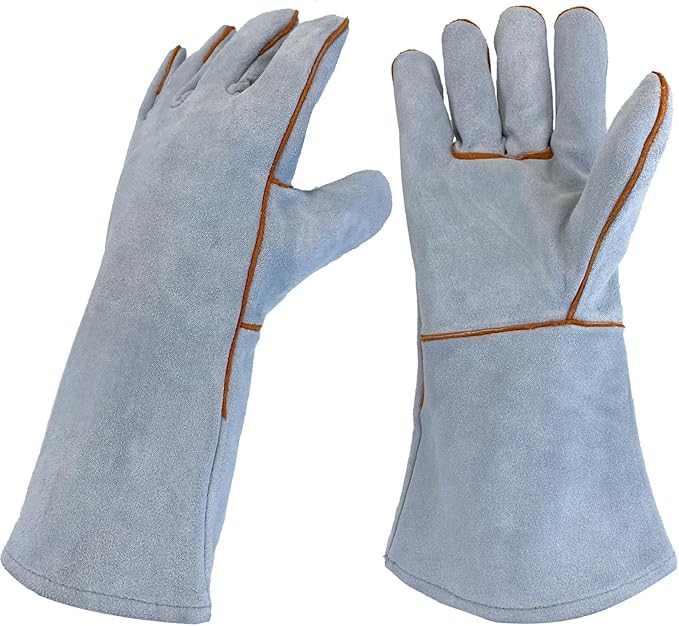 Leather MIG Welding Gloves with Reinforced Palm, Kevlar Stitching, Heat Fire Resistant for Welding/Grilling/BBQ