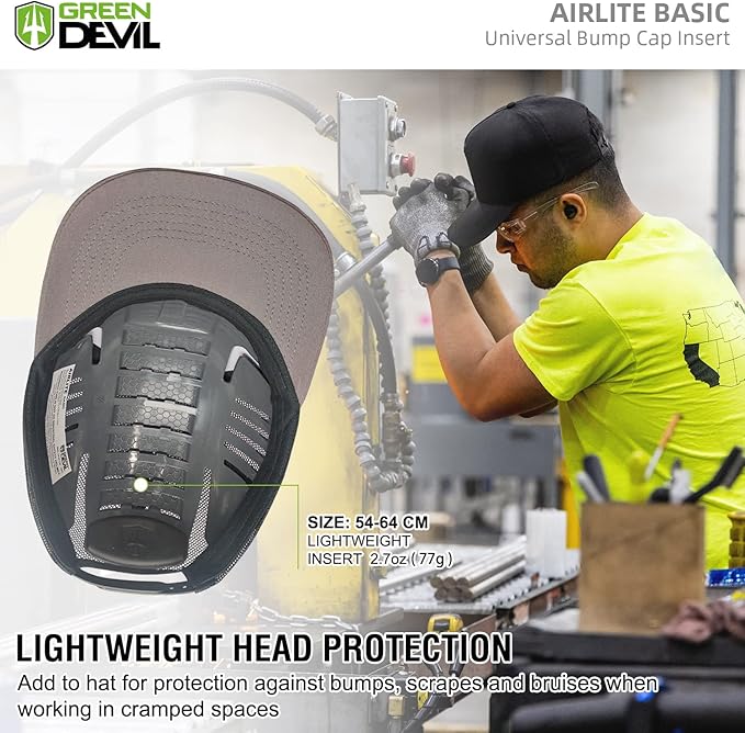 GREEN DEVIL Universal Bump Cap Insert for Baseball Caps Vented Lightweight Safety Bump Hat Insert for Men Women1Pack Grey