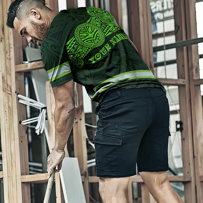 Matedecor Skull High Visibility Shirt Men Reflective Safety Shirts US Flag Custom Name Workwear, Runners, Walkers, Patriotic
