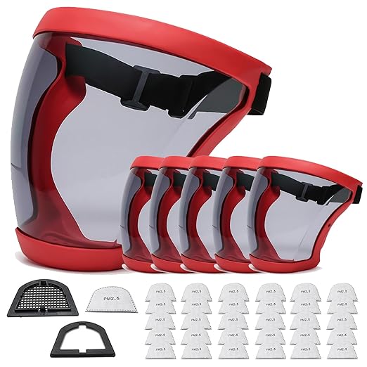 Anti-Fog Full Face Active shields Protection Visible Expression Transparent Breathable Comfortable Adults Reusable (Red&Grey, 5PCS) JZY-0010