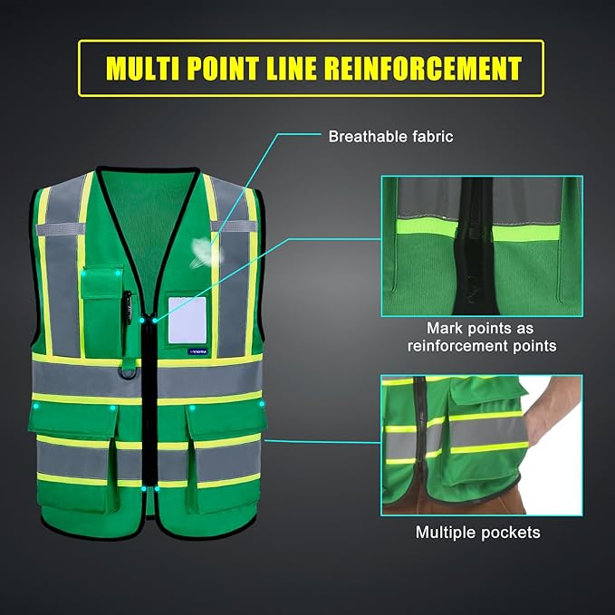 AYKRM 11 color High Vis Reflective Safety Vest for Women Men Security Pocket Zipper