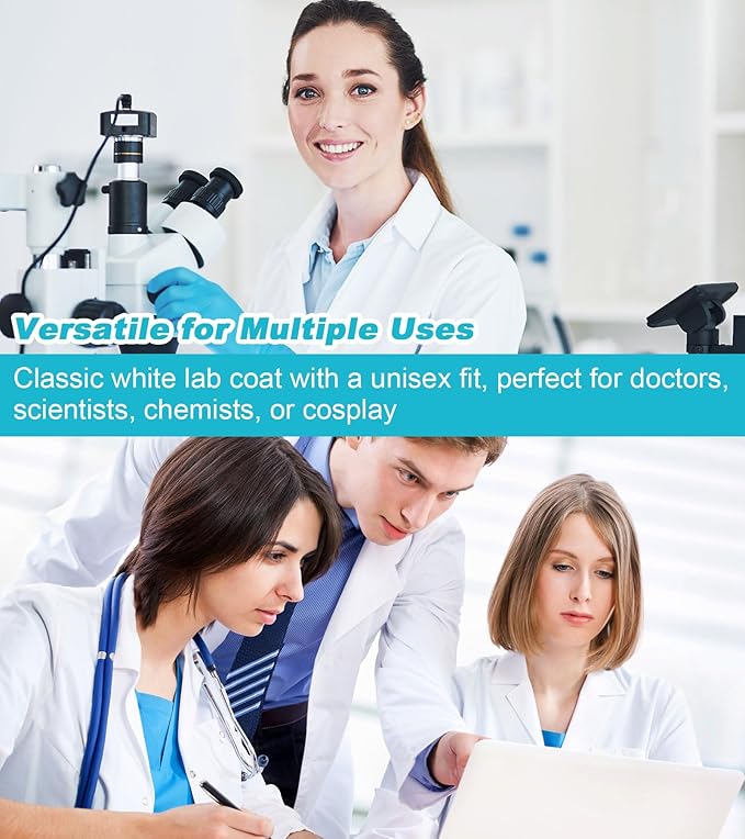 Lab Coat for Men&Women,Doctor Costume for Adults,White Long Sleeve Unisex Science Chemistry Lab Coat