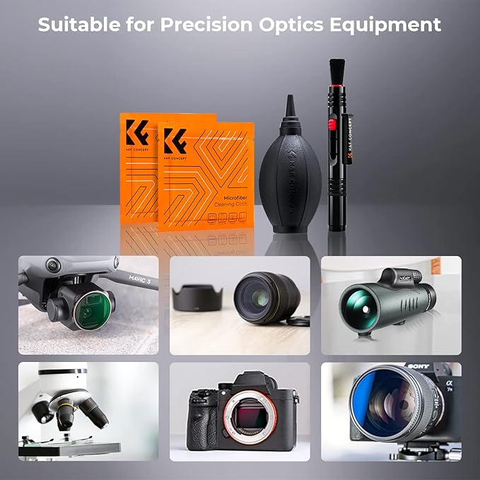 K&F Concept 9-in-1 Camera Lens Cleaning Kit for DSLR Camera Lens Filter Cell Phones with Air Blowing, Vacuum Cleaning Cloth*6, 15ml Cleaning Cloths Liquid, Lens Cleaning Pen