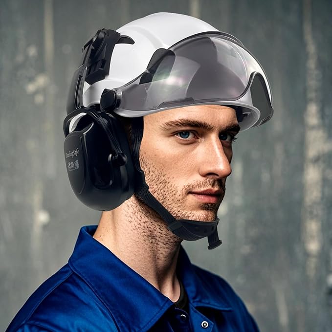Hard Hat with Visor Ear Muffs Vented Safety Helmet with Visor Earmuffs ANSI Z89.1 Outdoor Work Hardhats Construction