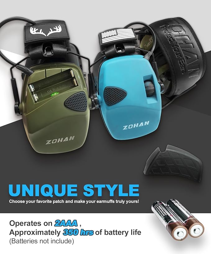 ZOHAN EM054 Electronic Shooting Ear Protection with Sound Amplification, Slim Active Noise Reduction Earmuffs for Gun Range