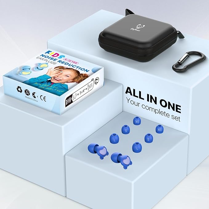 Ear Plugs for Kids (6-12 yrs) & Adults with Small Ear Canal - Noise Reduction Earplugs for Airplane, Focus, Travel, Concert, Socializing Sports, Noise Sensitivity, 8 Tips in XS/S/M/L, 26 dB