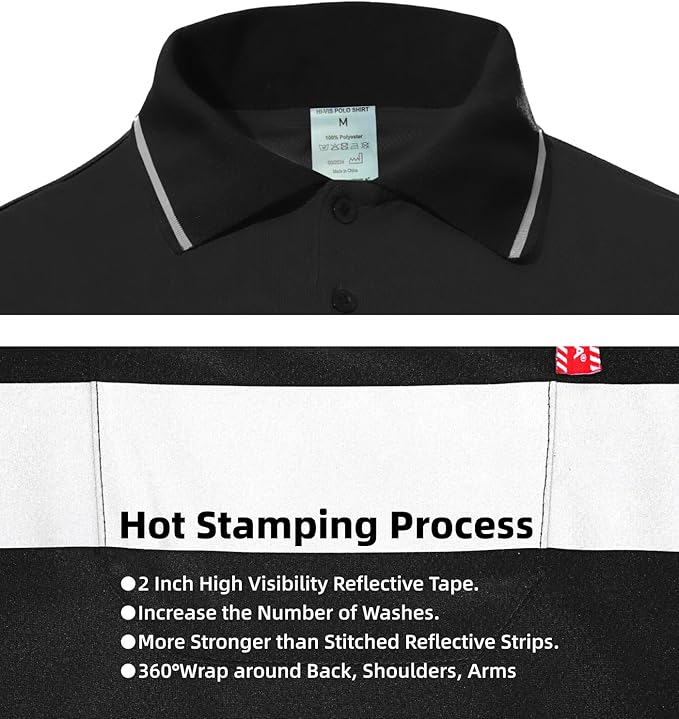 WORK IDEA Polo Shirt for Men High Visibility Reflective Work Shirt with Pockets for Construction