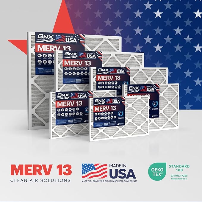 BNX TruFilter 18x18x1 Air Filter MERV 13 (6-Pack) - MADE IN USA - Electrostatic Pleated Air Conditioner HVAC AC Furnace Filters for Allergies, Pollen, Mold, Bacteria, Smoke, Allergen, MPR 1900 FPR 10