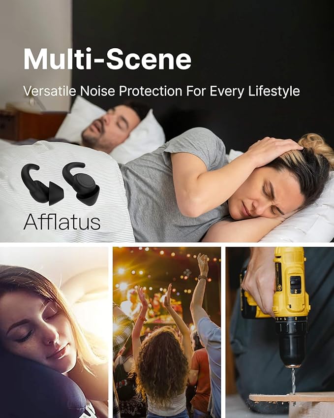 Afflatus Ear Plugs for Sleeping Noise Cancelling, 2 Pairs (S+L) Comfortable Reusable Noise Reduction Ear Plugs, Earplugs for Sleep, Snoring Light Grey