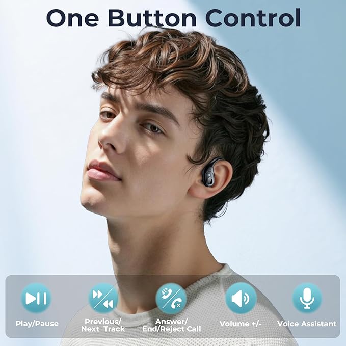 occiam Active Noise Cancelling Ear Buds Bluetooth Headphones Wireless Earbuds 90Hrs Playback Stereo Bass Earphones with Over-Ear Hooks IPX7 Waterproof Earbud for Sports Running Gym Workout Black