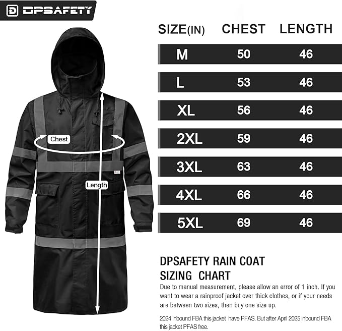 Hi Vis Rain Jacket, Men's Workwear, Class 3, Black, 4XL