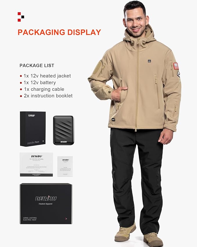 DEWBU Heated Jacket for Men with 12V Battery Pack Winter Outdoor Soft Shell Electric Heating Coat