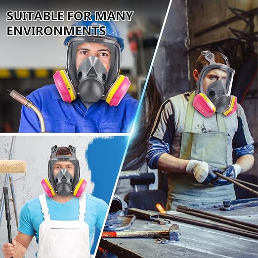 2 Pairs Full Face Respirator Mask with 60923 Filters - Reusable, Anti-fog, Protect Against Chemicals, Paint, Welding, Polishing, Sanding, Cutting, Dust, Spraying