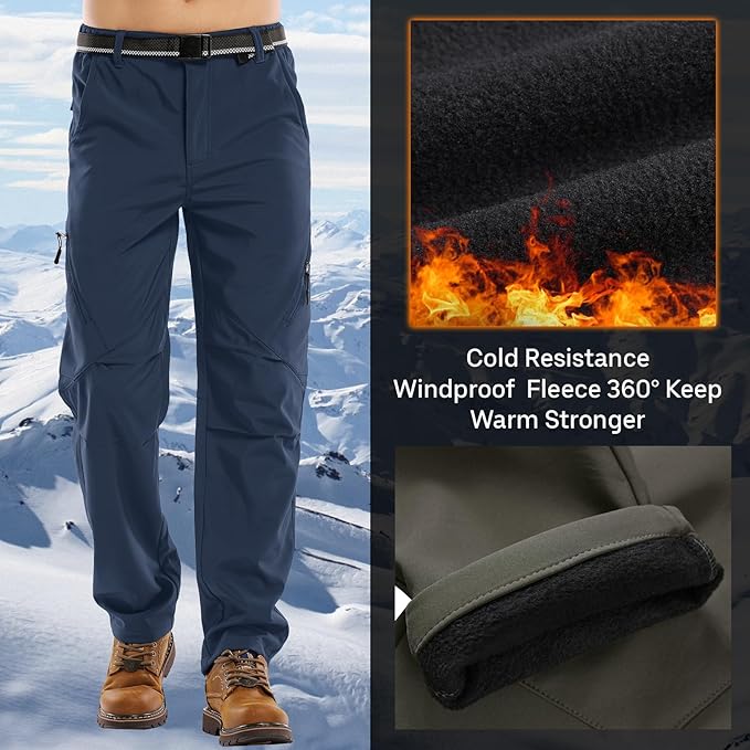 Jessie Kidden Mens Waterproof Hiking Pants, Outdoor Snow Ski Fishing Fleece Lined Insulated Soft Shell Winter Pants
