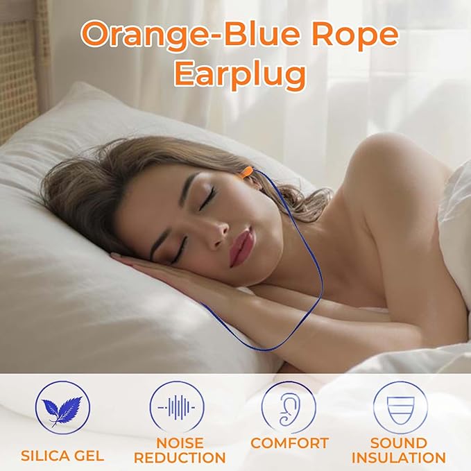 40 Pairs Silicone Ear Plugs for Sleeping, Reusable Ear Plugs with Cord for Noise Reduction, Corded Ear Plug for Sleeping, Swimming, Snoring Work, Noisy Places