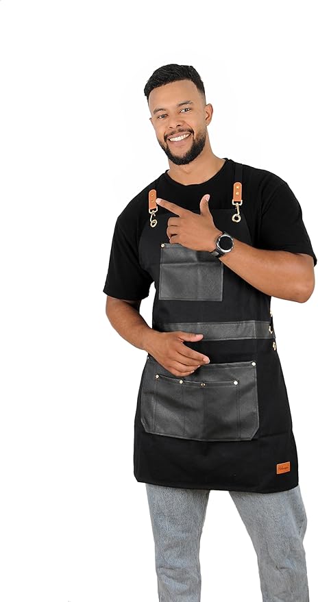 Barber Hair Stylists Working Apron Waterproof Canvas Chef Kitchen Apron with 6 Pockets