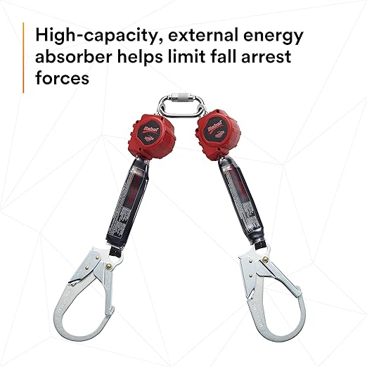 3M Protecta 3100414 Self Retracting Lifeline Rebel 6' (18M) Web Twin, Steel Rebar and Carabiner, Black/Red