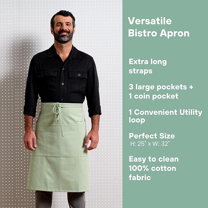 MEEMA Bistro Half Apron for Men & Women | Half Aprons for Women With Pockets | Delantales Para Meseros | Waitress Aprons | Server Apron with Pocket
