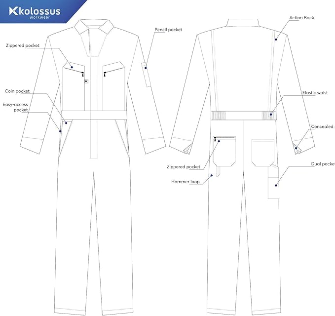 Kolossus Pro-Utility Cotton Blend Long Sleeve Coverall with Zippered Frontal Pockets
