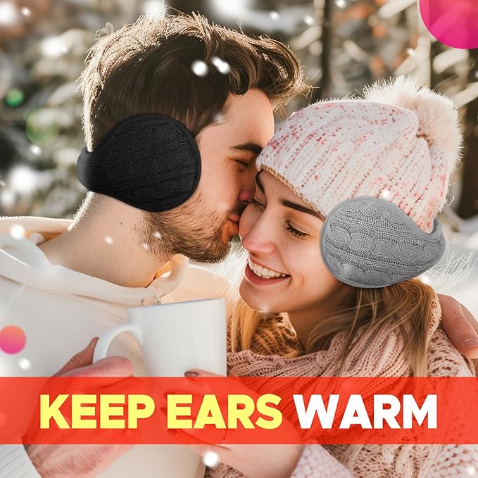 Venswell Knit Ear Muffs for Winter Women Men Soft Earmuffs Cold Weather Fleece Ear Warmers Cover Foldable & Adjustable