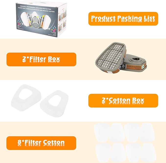 6001 Filter Cartridges for Respirator Mask with Filter, Dust-Proof, Organic Vapor, Pollen and Chemical Cartridges, Compatible with 6200, 6800, 7502, FF402 Respirator (12 PCS), Brown