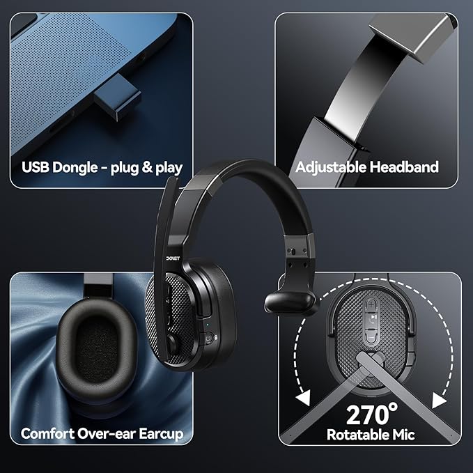 TECKNET Bluetooth Trucker Headset, Single Ear Wireless Headset with Mic for Work Noise Cancelling, 70Hrs Trucker Bluetooth Headphones for PC, Drivers, Office, Call Center Work