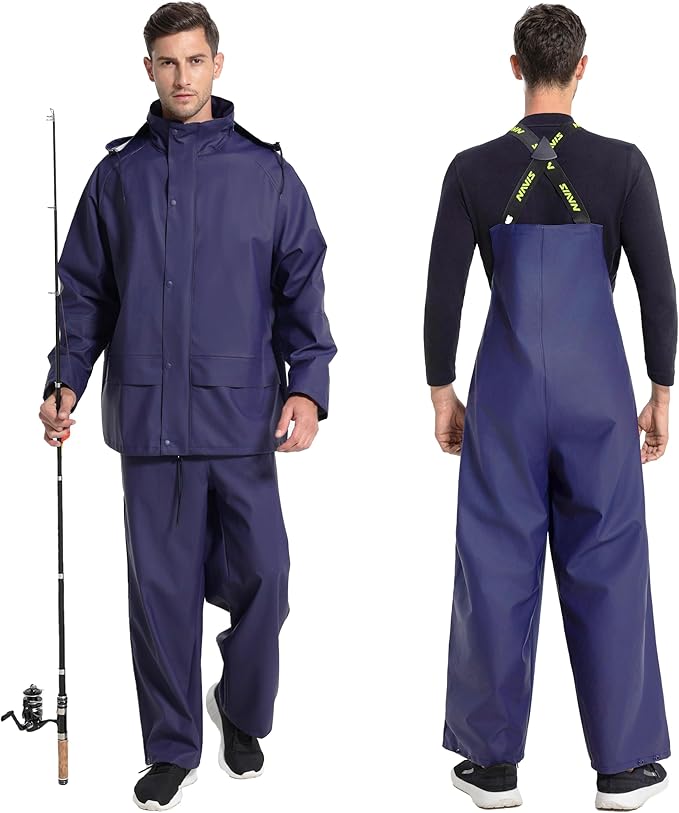 Men's Workwear PRO Rain Suit - Waterproof Jacket and Bib Pants 3-piece Set for Ultimate Safety and Comfort