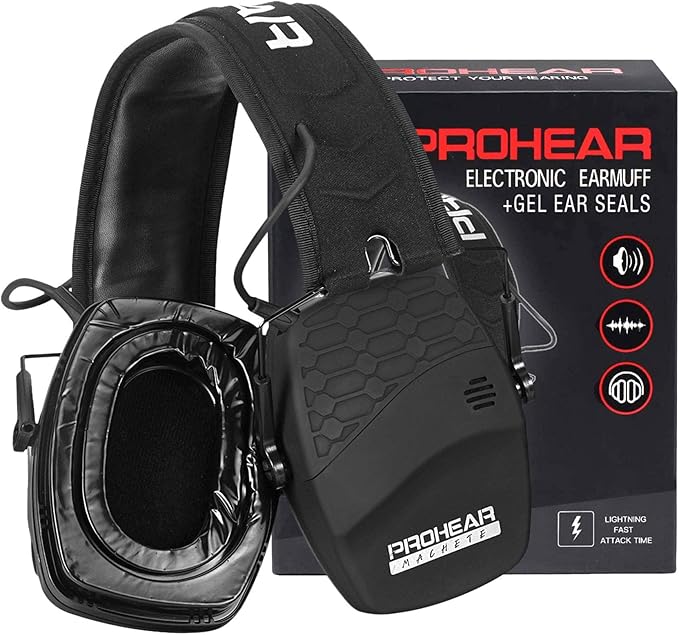 PROHEAR Digital Electronic Shooting Ear Protection Muffs with GEP02 Gel Ear Pads, Hunting Sound Amplification Earmuffs, NRR 23dB Low Profile Hearing Protection for Gun Range - Black