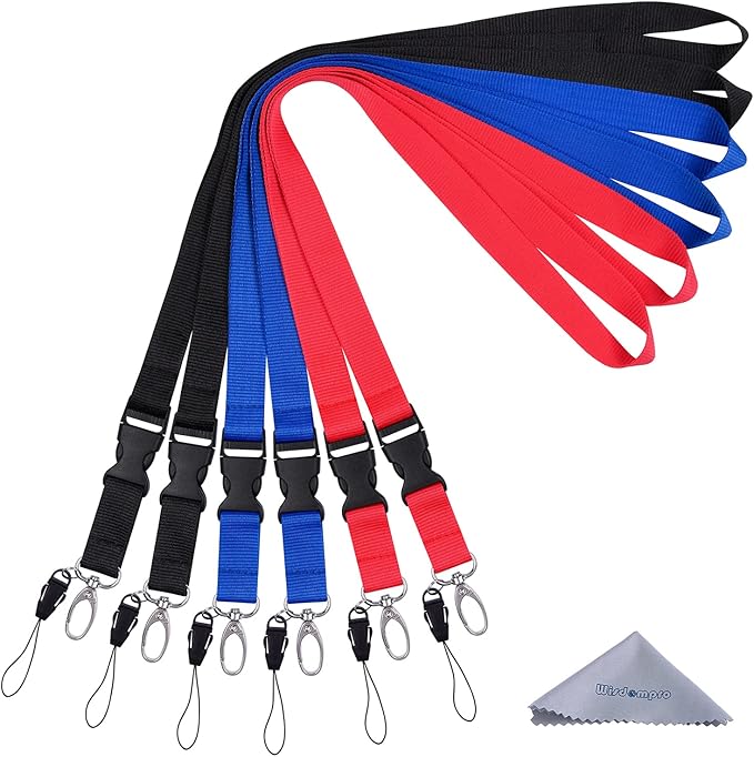 Wisdompro Office Lanyard, 6 Pack 23 inch Neck Lanyard Strap with Detachable Buckle, String Loop and Oval Clasp for Keys,Keychain, ID Badges, Phones, Card Holders, Name Tags - Black, Blue, Red