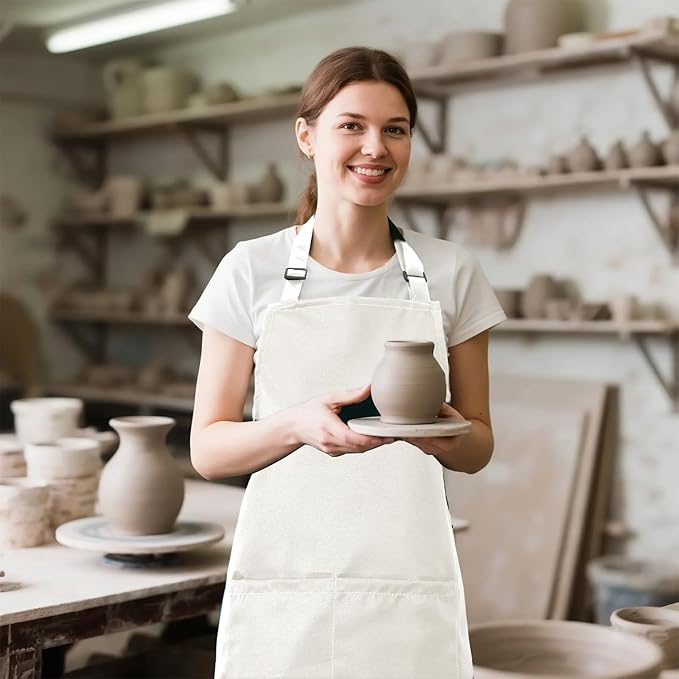 Kitchen Bib Apron for Women Men with Pockets Chef Art Aprons for Cooking Painting Pottery Ceramics