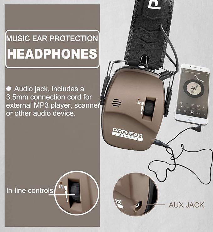 PROHEAR Digital Electronic Shooting Ear Protection Muffs with GEP02 Gel Ear Pads, Hunting Sound Amplification Earmuffs, NRR 23dB Low Profile Hearing Protection for Gun Range - Brown