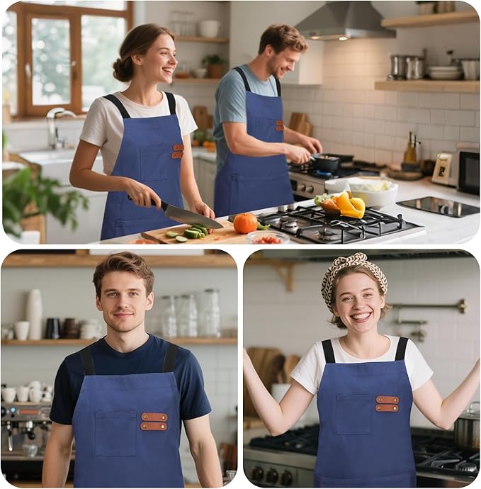 chef apron for men with Pockets - Cotton Canvas Cross Back Chefs cooking Aprons,for kitchen,restaurant,grilling