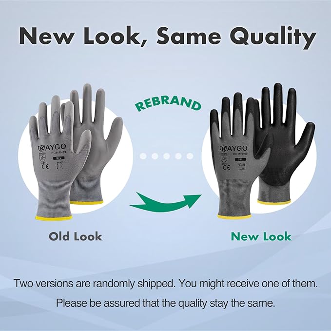 KAYGO Safety Work Gloves PU Coated, 60 Pairs, KG11PB, Seamless Knit Glove with Polyurethane Coated Smooth Grip on Palm & Fingers, for Men and Women (Small, Gray)
