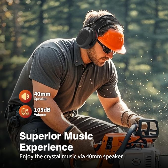 Bluetooth 5.4 Hearing Protection Gel Headphones with 1200mAh Rechargeable Battery, 120H Working Time, 30dB SNR, Ear Muffs with Larger Buttons for Easy Operation, Superior Stereo Sound Quality