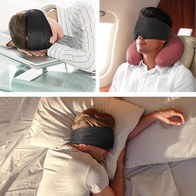 Umisleep Soft Sleep Mask, Blackout Eye Mask for Side Sleepers, Women Men Sleeping Mask, Anti-Wrinkle & Softer Than Real Mulberry Silk Eye Cover, Satin Blindfold with Adjustable Band, Black