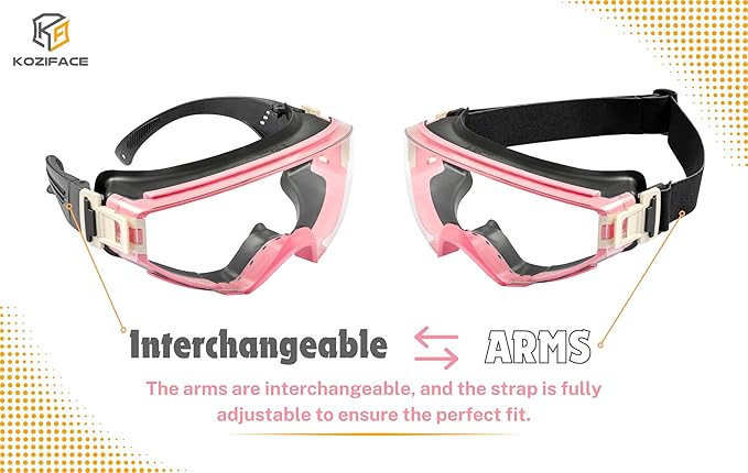 KOZIFACE S60 Safety Goggles, Anti-Fog Full-Seal Protective Eyewear with Strap & Arms, ANSI Z87.1+ Certified