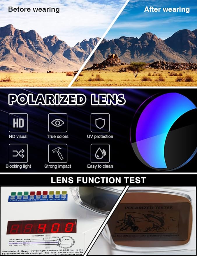 Polarized Sunglasses Men Womens Trendy Retro Sports Rectangular Wrap Around Vintage Shot Shield