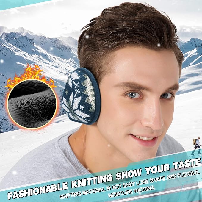 Venswell Knit Ear Muffs for Winter Women Men Soft Earmuffs Cold Weather Fleece Ear Warmers Cover Foldable & Adjustable