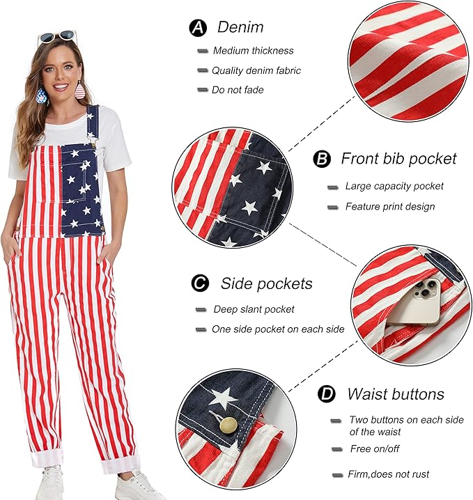 Bib Overalls for Men Adjustable Straps Jumpsuit Striped Women Coveralls with Pockets