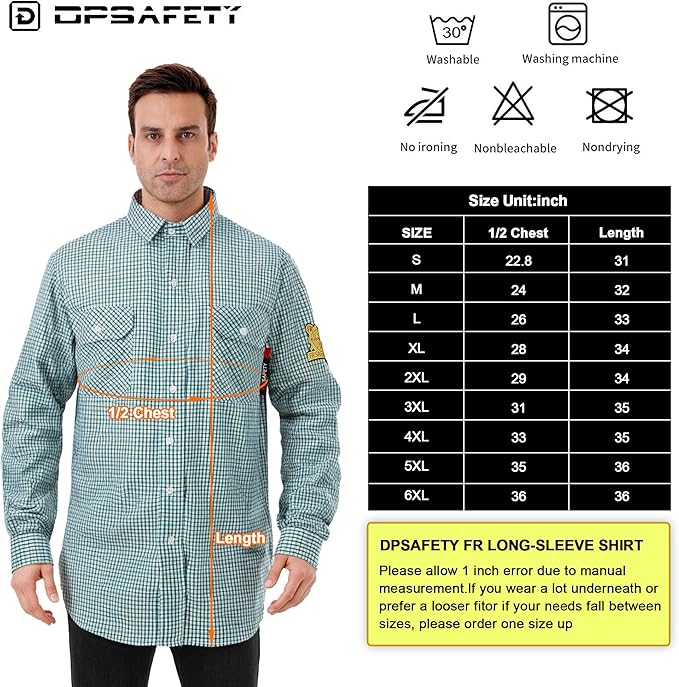 FR Shirts for Men 7oz Fire Resistant Shirts NFPA CAT2 Welding Shirt 100% Cotton Flame Resistant Shirt Greens/Plaid(5X-Large)