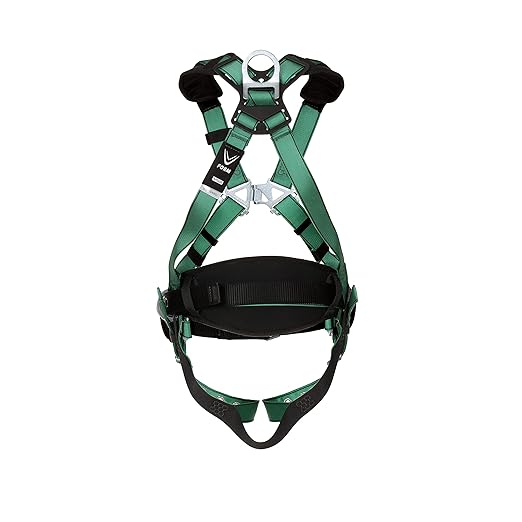 MSA 10197366 V-Form Construction Harness, Super Extra Large, Back & Hip D-Ring, Tongue Buckle Leg Straps, Shoulder Padding