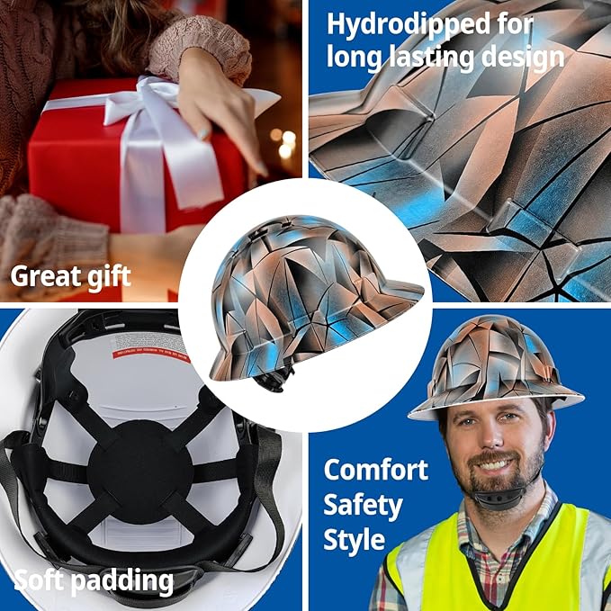 Full Brim Hard Hat - OSHA Safety Helmet Durable Lightweight Carbon Fiber Hard Hat, 6-Point Ratchet Suspension Protective Gear for Men and Women