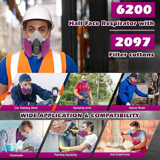 Respirator Mask with Filters - Reusable Gas Mask Against Organic Vapor Formaldehyde for Chemicals Spray Paint