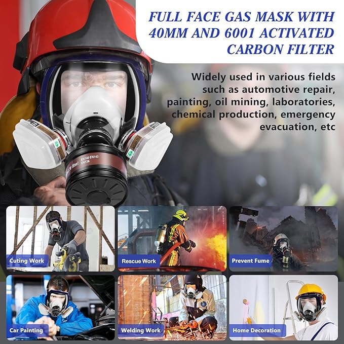 Full Face Respirator Mask, Gas Masks Survival Nuclear and Chemical, Gas Respirator with Activated Carbon Filters