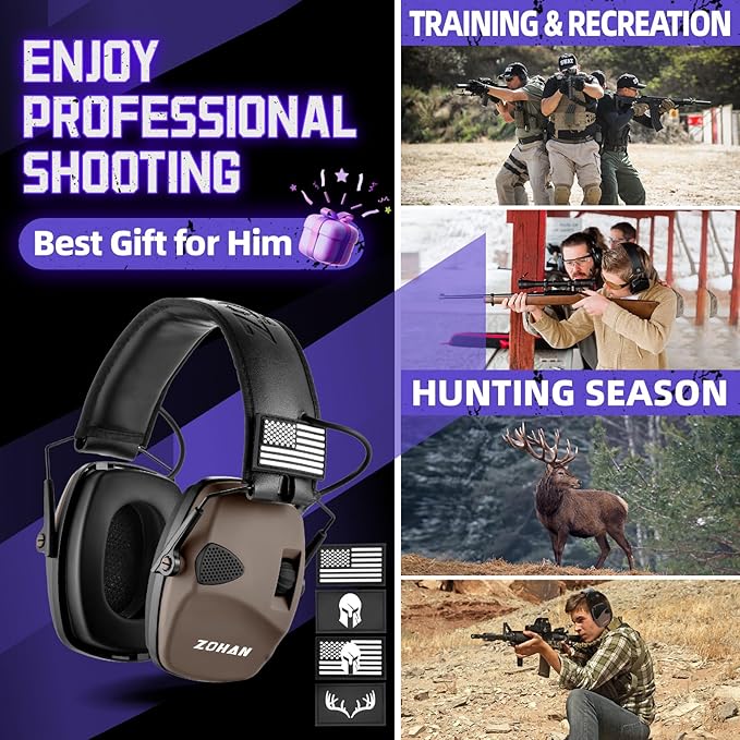 ZOHAN Electronic Shooting Earmuffs, Hearing Protection Shooters, NRR 23dB Noise Reduction Gun Range Ear Protection Headphones